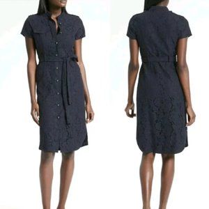 Banana Republic navy blue lace button-down dress with tie, Size 6